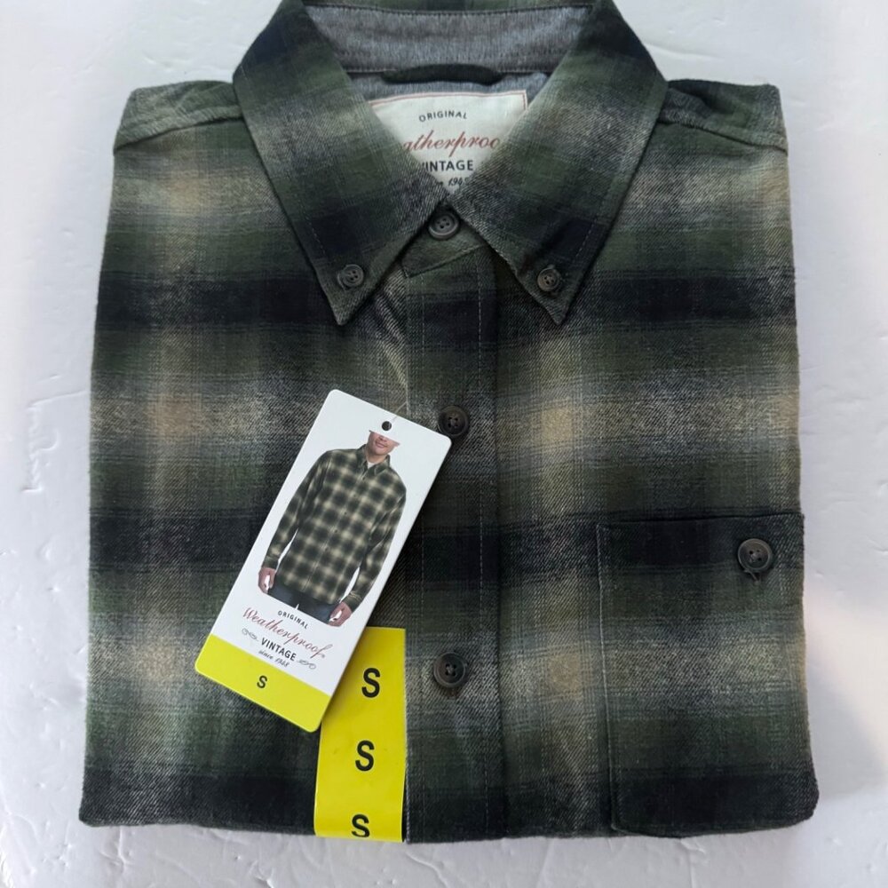 Weatherproof Vintage Mens Plaid Button-Up Shirt Small Green
